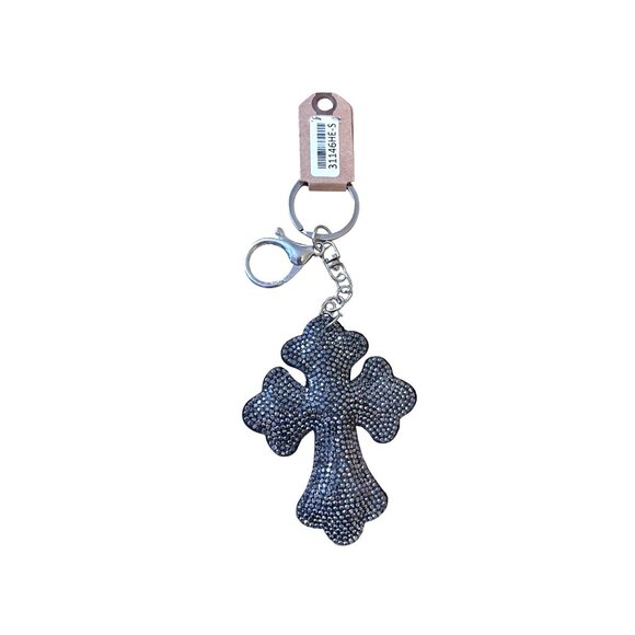 Crystal Avenue Rhinestone Cross Keychain With Lobster Clasp & Chain - Silver/Bla - Picture 1 of 2